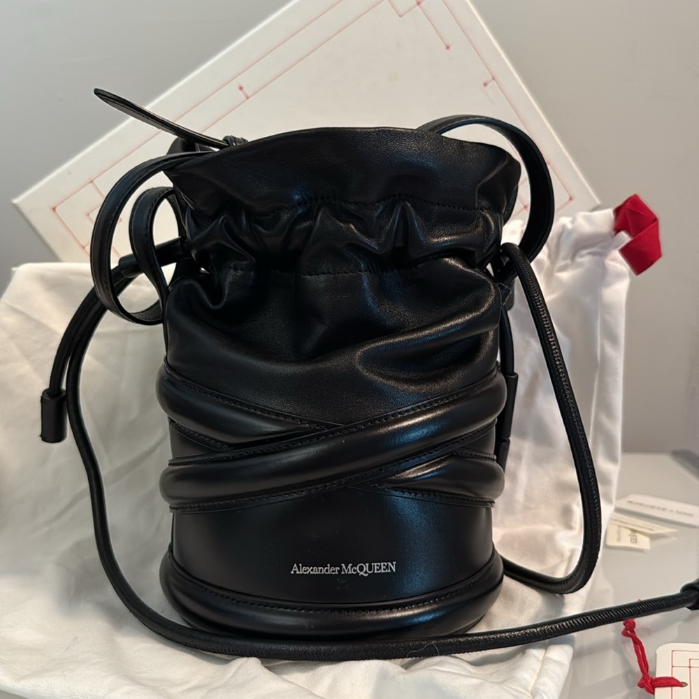 Alexander McQueen Black Leather Drawstring Bag